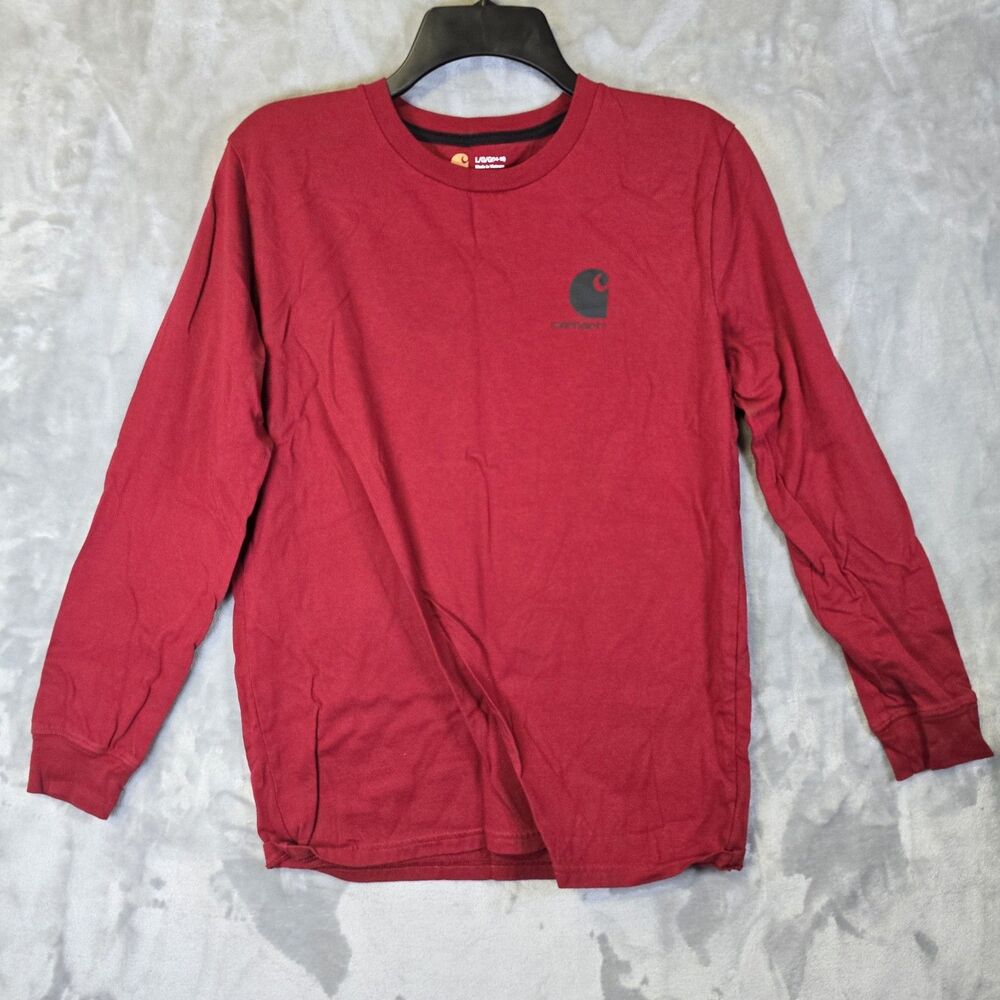 Carhartt Youth Boys L 14-16 Long Sleeve T Shirt Red Crew Neck Outdoors